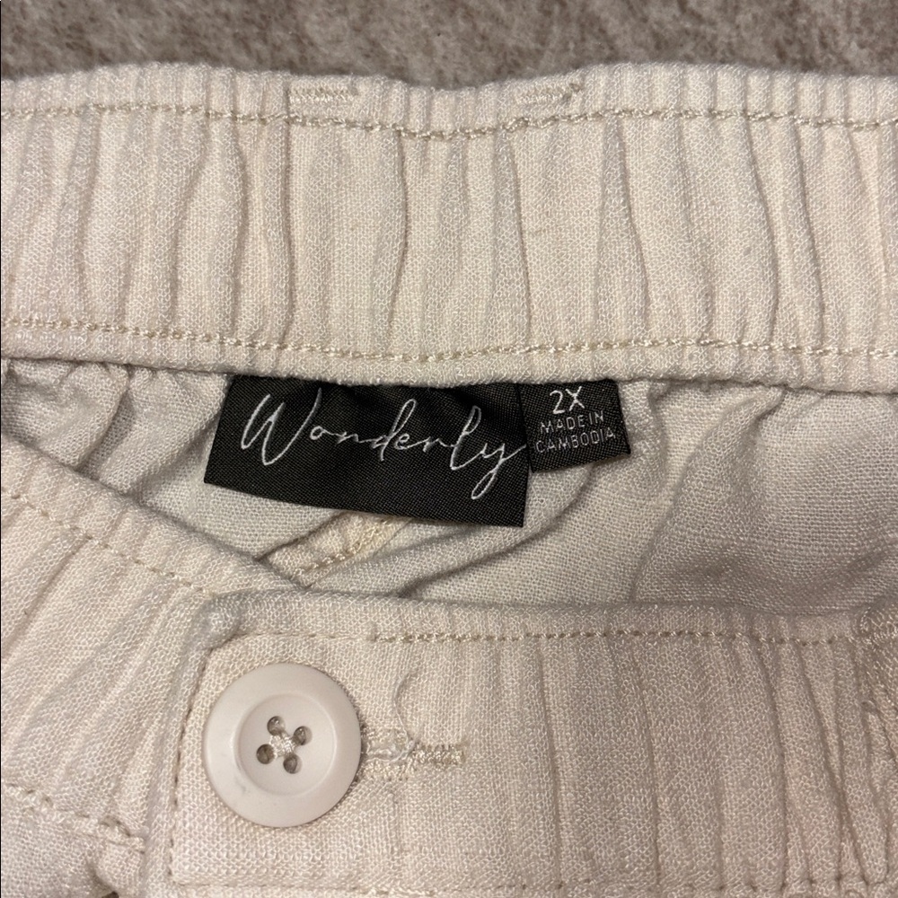 2x Wonderly linen blend Cream Pants casual summery vacation vibes button fly - Picture 5 of 6